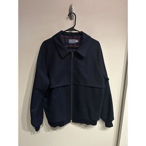 Vintage Pendleton Made In USA Wool Bomber Jacket Blouson Navy Blue Zip Large